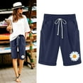 thumbnail image 1 of OKBOP Womens Shorts Blue Straight-Leg Casual Elastic Waist Graphic Relaxed Fit Capris, 1 of 6