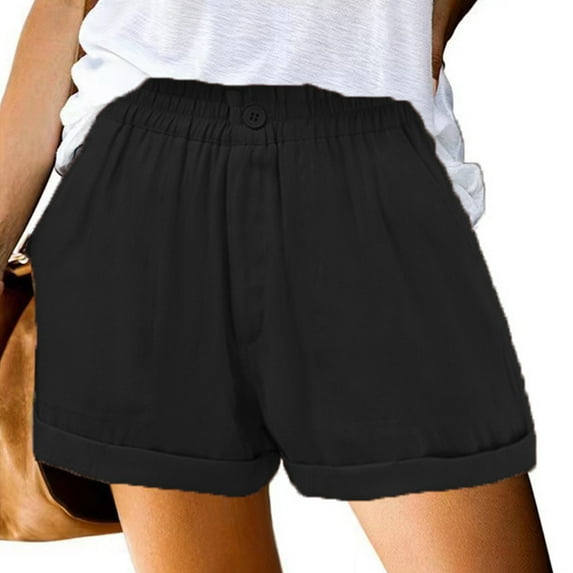 OKBOP Womens Shorts Casual Black Active Fit Wide-Leg Elastic Waist Activewear Shorts