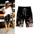 thumbnail image 1 of OKBOP Womens Shorts Casual Black Elastic Waist Graphic Straight-Leg Relaxed Fit Casual Capris, 1 of 4