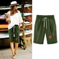 thumbnail image 1 of OKBOP Womens Shorts Casual Green Casual Straight-Leg Relaxed Fit Elastic Waist Capris, 1 of 4
