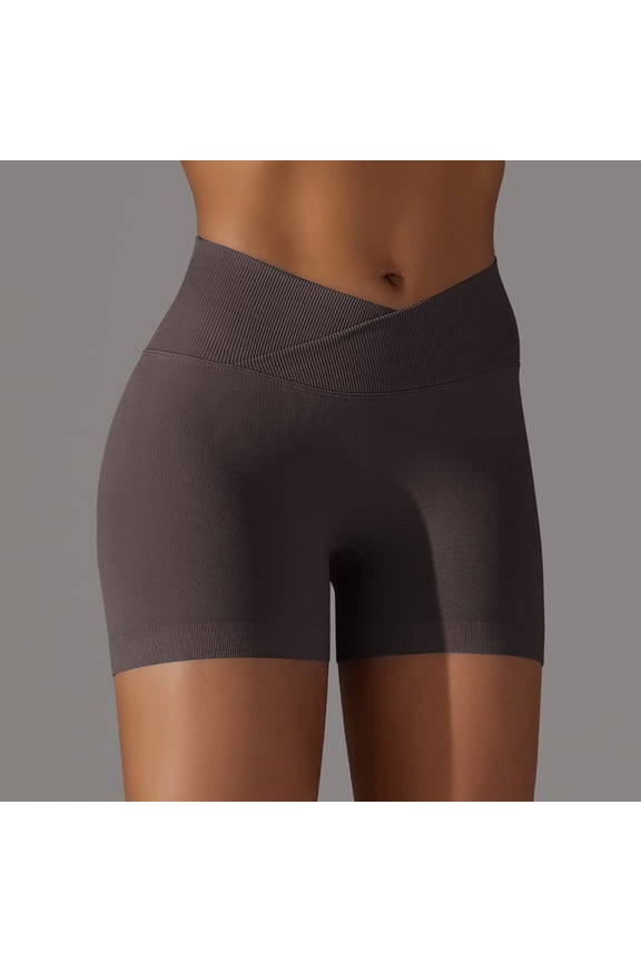 Womens Shorts Brown Yoga Pants Slim-Leg Loungewear Sports Skinny Workout Bottoms