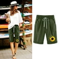 thumbnail image 1 of OKBOP Womens Shorts Clearance Green Elastic Waist Straight-Leg Casual Relaxed Fit Capris, 1 of 4