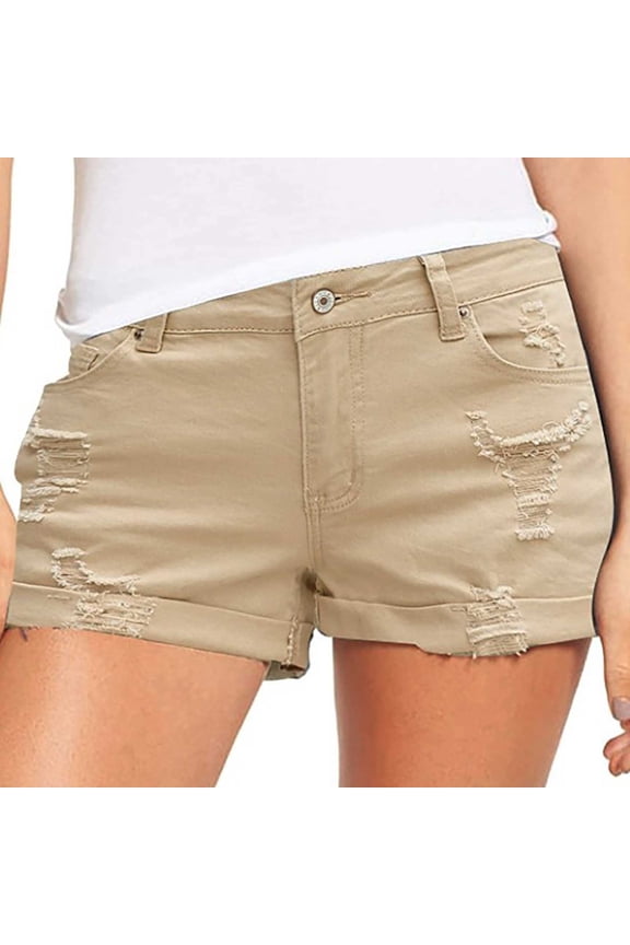Womens Shorts Yellow Relaxed Fit Ripped Casual Wide-Leg Jeans Shorts