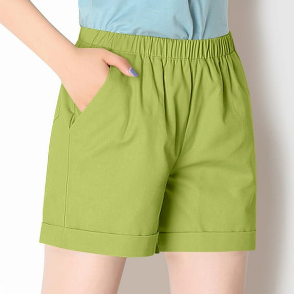 OKBOP Womens Shorts Green Active Fit Elastic Waist Activewear Sports Straight-Leg Shorts