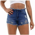 thumbnail image 1 of OKBOP Womens Shorts Plus Size Blue Ripped Wide-Leg Relaxed Fit Casual Jeans Shorts, 1 of 8
