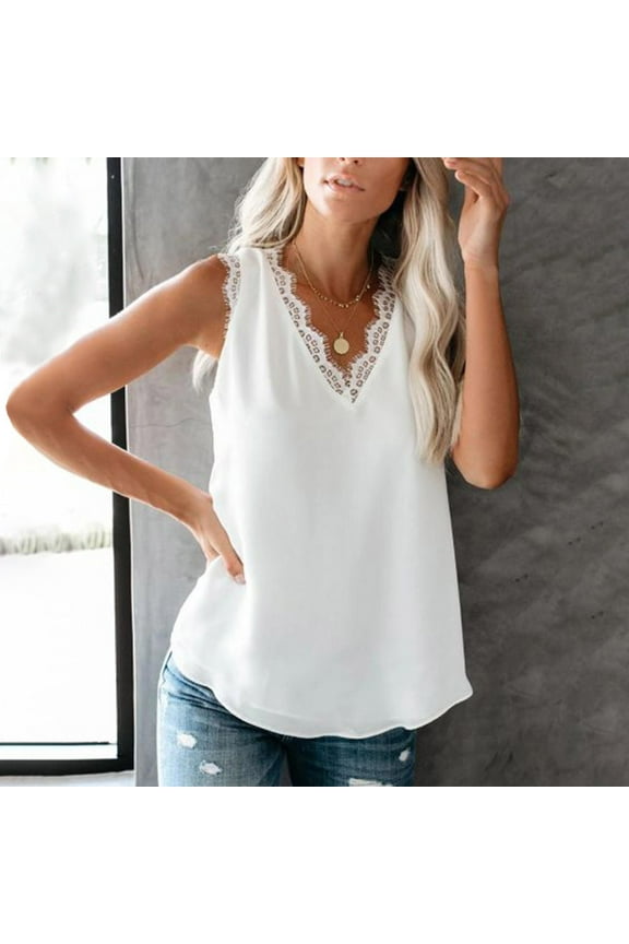 Womens Thermal Tops,Fashion Sexy V-Neck Lace Patch Vestsolid Color Sleeveless Tank Silk Blouse for Women Maternity Shirts