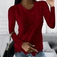 thumbnail image 1 of OKBOP Womens Tops-2023 Fall Solid Slim Lace Floral Shirts Crewneck Long Sleeve Tunic Tops Pullover, 1 of 5