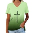 thumbnail image 1 of OKBOP Womens Tops Under $5 Green V-Neck Short Sleeve Gradient Crucifix T-Shirts Plus Size Ladies Shirts, 1 of 3