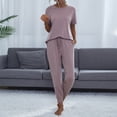 thumbnail image 1 of OKBOP Womens Tops Plus Size Short Sleeve Purple Crew Neck Solid Outfit Set Ladies Shirts Clearance $5, 1 of 4