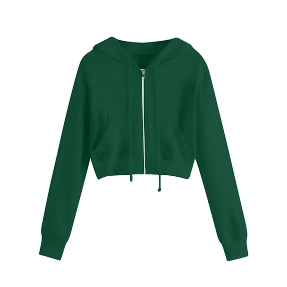 OKBOP Womens Zip Up Hoodies Drawstring Sweatshirt Long Sleeve Solid 2023 Womens Zip Up Sweatshirt Winter Gift Causal Cropped Teen Girl Relax Fit Pullover Green