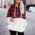 thumbnail image 1 of OKBOP Womens Zip Up Hoodies Fleece Drawstring Sweatshirt Long Sleeve Print 2023 Plaid Causal Fall Womens Sweatshirt Gift Half Zipped Relax Fit Pullover Red, 1 of 5
