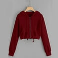 thumbnail image 1 of OKBOP Womens Zip Up Hoodies Drawstring Sweatshirt Long Sleeve Solid Pocket 2023 Fall Sweatshirts Women Cropped Vintage Gift Classic Fit Pullover Wine, 1 of 5