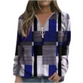 thumbnail image 1 of OKBOP Womens Zip Up Sweatshirt Long Sleeve Graphic Gift Half Zipped Loose Fit 2023 Fashion Winter Crew Neck Sweatshirts Women Plaid Pullover Blue, 1 of 5