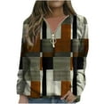 thumbnail image 1 of OKBOP Womens Zip Up Sweatshirt Long Sleeve Graphic Plaid Half Zipped 2023 Relax Fit Causal Gift Sweatshirt for Womens Fashion Fall Pullover Coffee, 1 of 5