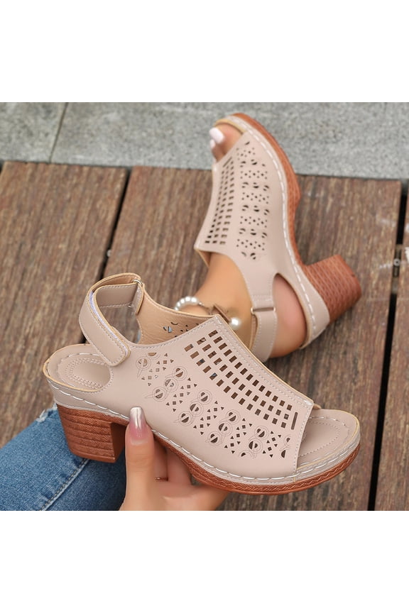 heeled sandals heeled sandals Heeled Hook & Loop Flat Open Toe Medium Arch heeled sandals Slip-Resistant Low Heel Chunky Arch Support