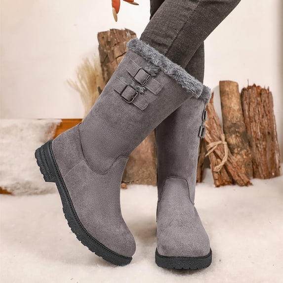 OKBOP women's snow boots winter snow Waterproof Mid-Calf Snow Platform 40 Gray Sizes