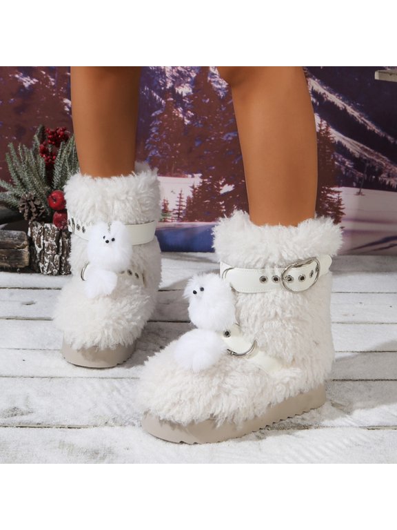 women's snow calf boots furr Faux-Fur Ankle-High Snow Platform White Sizes 37