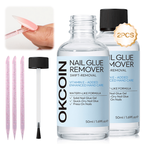 OKCOIN Nail Glue Remover for Press on Nails - 50ML Easy Removal for Glue on Nails ,2PCS