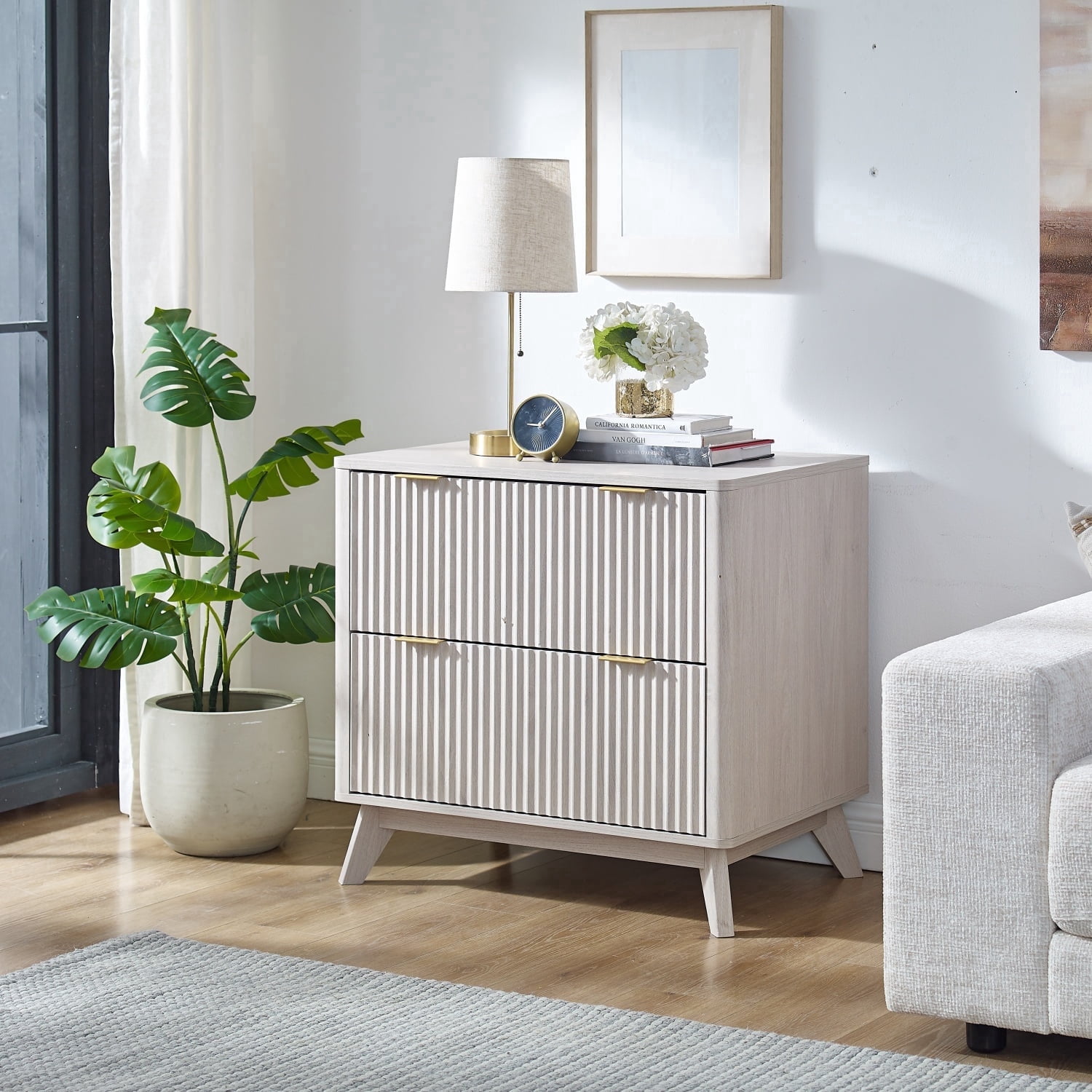 OKD 30" File Cabinet with 2 File Drawers, Modern Style Fluted Filing Cabinet for Home Office, Alder White