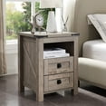 thumbnail image 1 of OKD 2-Drawer Nightstand with Charging Station for Living Room, Farmhouse End Table, Light Rustic Oak, 1 of 9