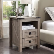 OKD Farmhouse Nightstand with Charging Station for Bedroom, 2-Drawer Rustic End Tables for Living Room, Light Rustic Oak