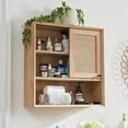 thumbnail image 1 of OKD 23" W Farmhouse Rattan Bathroom Wall Storage Cabinet, Floating Shelves for Wall,Medicine Cabinet with Door and Adjustable Shelves, Natural Oak, 1 of 7