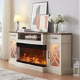 thumbnail image 1 of OKD Farmhouse 3-Sided Fireplace TV Stand for 80" TVs, 70" Entertainment Center with Electric Fireplace and Storage Drawers, Antique White, 1 of 12