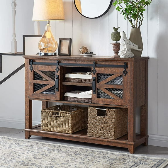 OKD 46" Farmhouse Entryway Table with Open Storage Shelf, Console Table for Living Room Hallway,Reclaimed Barnwood Color