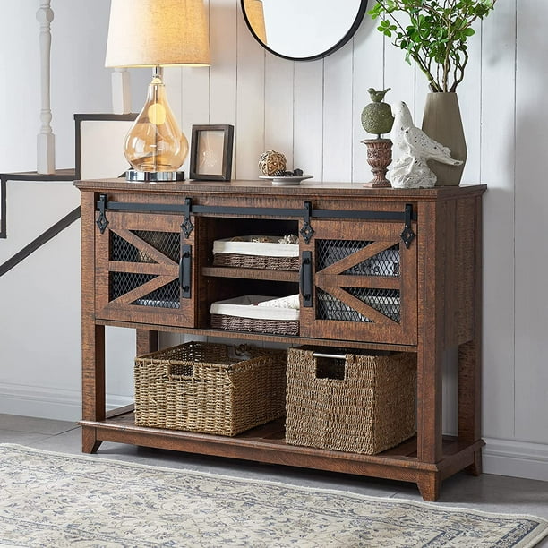 OKD 46 Farmhouse Entryway Table with Open Storage Shelf Console Table for Living Room Hallway Reclaimed Barnwood Color Walmart Business Supplies
