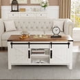 thumbnail image 1 of OKD 48" Farmhouse Lift Top Coffee Table with Sliding Barn Door, Rustic Center Table with Hidden Storage Compartment for Living Room, Office, Antique White, 1 of 10