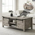 thumbnail image 1 of OKD 48" Farmhouse Lift Top Coffee Table with Sliding Barn Door, Rustic Center Table with Hidden Storage Compartment for Living Room, Office, Light Rustic Oak, 1 of 7