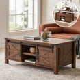 thumbnail image 1 of OKD 48" Farmhouse Lift Top Coffee Table with Sliding Barn Door, Rustic Center Table with Hidden Storage Compartment for Living Room, Office, Reclaimed Barnwood, 1 of 6