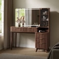 thumbnail image 1 of OKD 48" Fluted Vanity Desk with 36" Mirror and Lights, Modern Makeup Table with 5 Drawers, Charging Station, Adjustable Shelves - Dark Walnut, 1 of 7