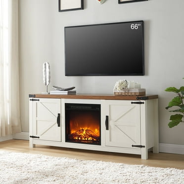 "LGHM 70"" Fireplace TV Stand, White/Brown for TVs up to 80"", with ...