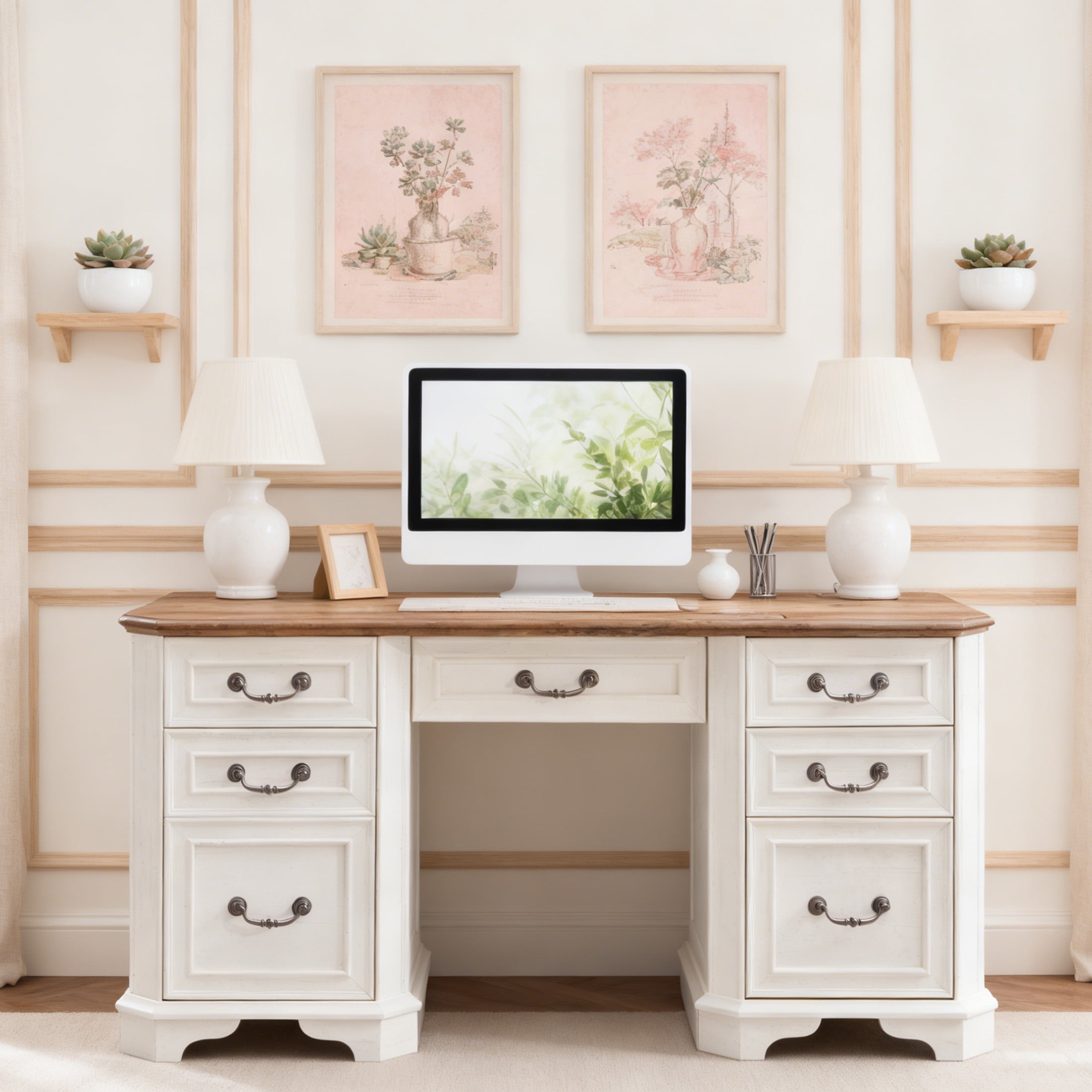 OKD 59" Farmhouse Office Desk，Rustic Desk - Engineered Wood，Corner Desk Charging Station，File drawer，For Study & Living Room Use