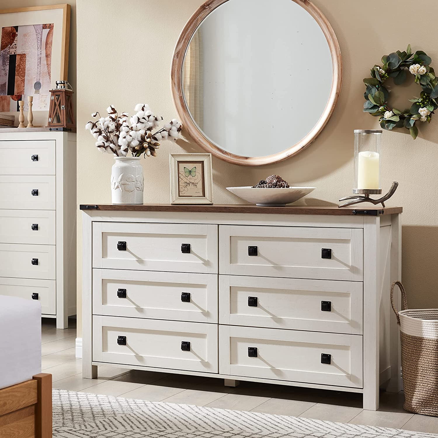 OKD Wooden 6 Drawers Dresser for Living Room, Solid Furniture, Rustic Tall  Chest, Off White - Walmart.com