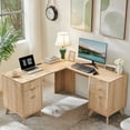 thumbnail image 1 of OKD 60" Executive Office Desk, Farmhouse Rustic Computer Writing Desk with 4 Drawers, File Cabinet & Charging Station, Home Office Corner Workstation, Natural Oak, 1 of 7