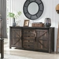 thumbnail image 1 of OKD 60" Farmhouse Dresser 4 Drawer Modern Storage Cabinet with Sliding Barn Door for Bedroom, Chest of Drawers Wood Organizer TV Stand for Living Room, Dark Rustic Oak, 1 of 6