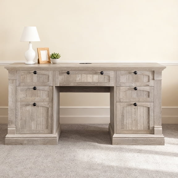 OKD 60" Farmhouse Office Desk,Home Office Desks - Engineered Wood,Corner Desk Charging Station,File drawer,For Study & Living Room Use