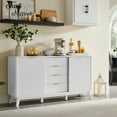 thumbnail image 1 of OKD Fluted Sideboard Buffet Cabinet with Sliding Doors and 4 Drawers, Modern 60" Wide Coffee Bar Table, Faux Marble Top, Storage Console for Dining Room and Living Room, Solid White, 1 of 7