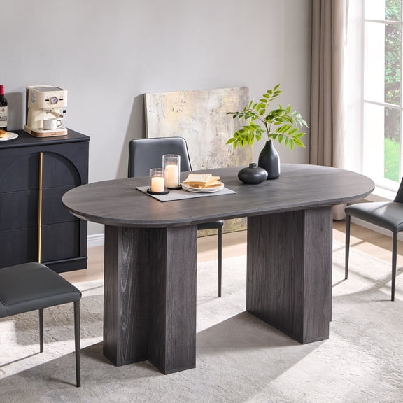 OKD 63”Oval Dining Table for 4–6, Wood Grain Dining Room Table with T-Base Support & Curved Edge , Modern Farmhouse Dinner Tables for Dining Room, Kitchen, Living Room, Dark Alder