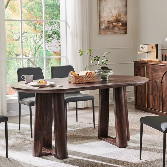 OKD 63” Oval Dining Table for 4–6, Kitchen & Dining Table with Solid Wood Pedestal Base, Dark Walnut