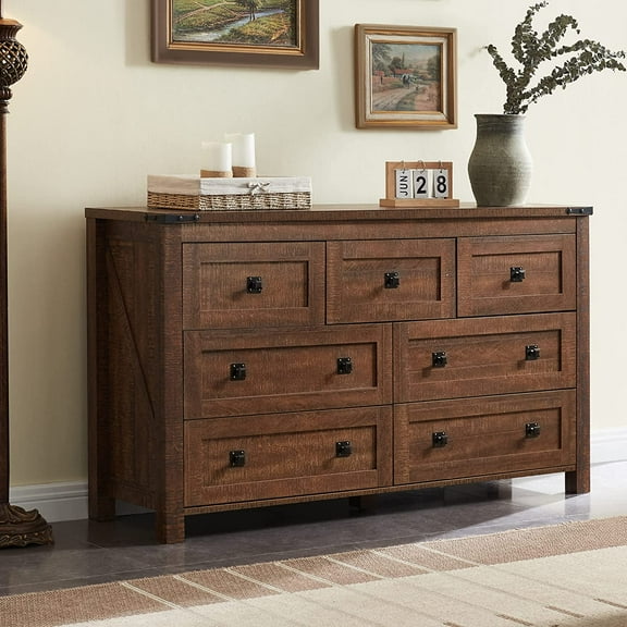 OKD 7 Drawers Dresser Storage Organizer for Home Bedroom, Clothes Storage Organizer, Reclaimed Barnwood