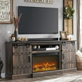 "OKD 70"" Farmhouse TV Stand for 80"" TVs, Dark Oak Center with 30"" Electric Fireplace ...
