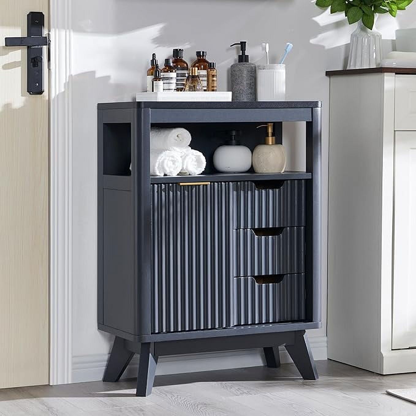 OKD Bathroom Storage Cabinet, Modern Fluted Sliding Door Bathroom ...