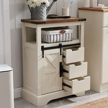 OKD Bathroom Organizers and Storage, Farmhouse Wooden Accent Cupboard with 3 Drawer, Antique White