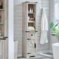 thumbnail image 1 of OKD Bathroom Storage Cabinet, Farmhouse Storage Cabinet with Adjustable Shelves & Storage Drawer, Tall Linen Tower for Bathroom, Living Room, Rustic Oak with Antique Brush White, 1 of 6