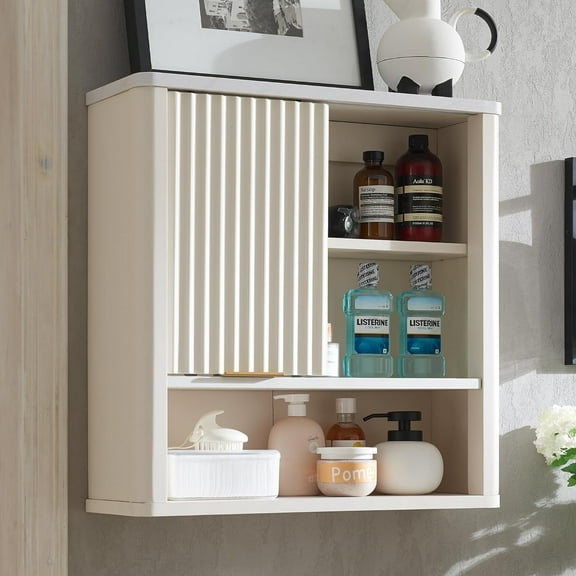 OKD Bathroom Storage Cabinet, Modern Medicine Cabinet with Adjustable Shelf for Kitchen & Living Room, Off White