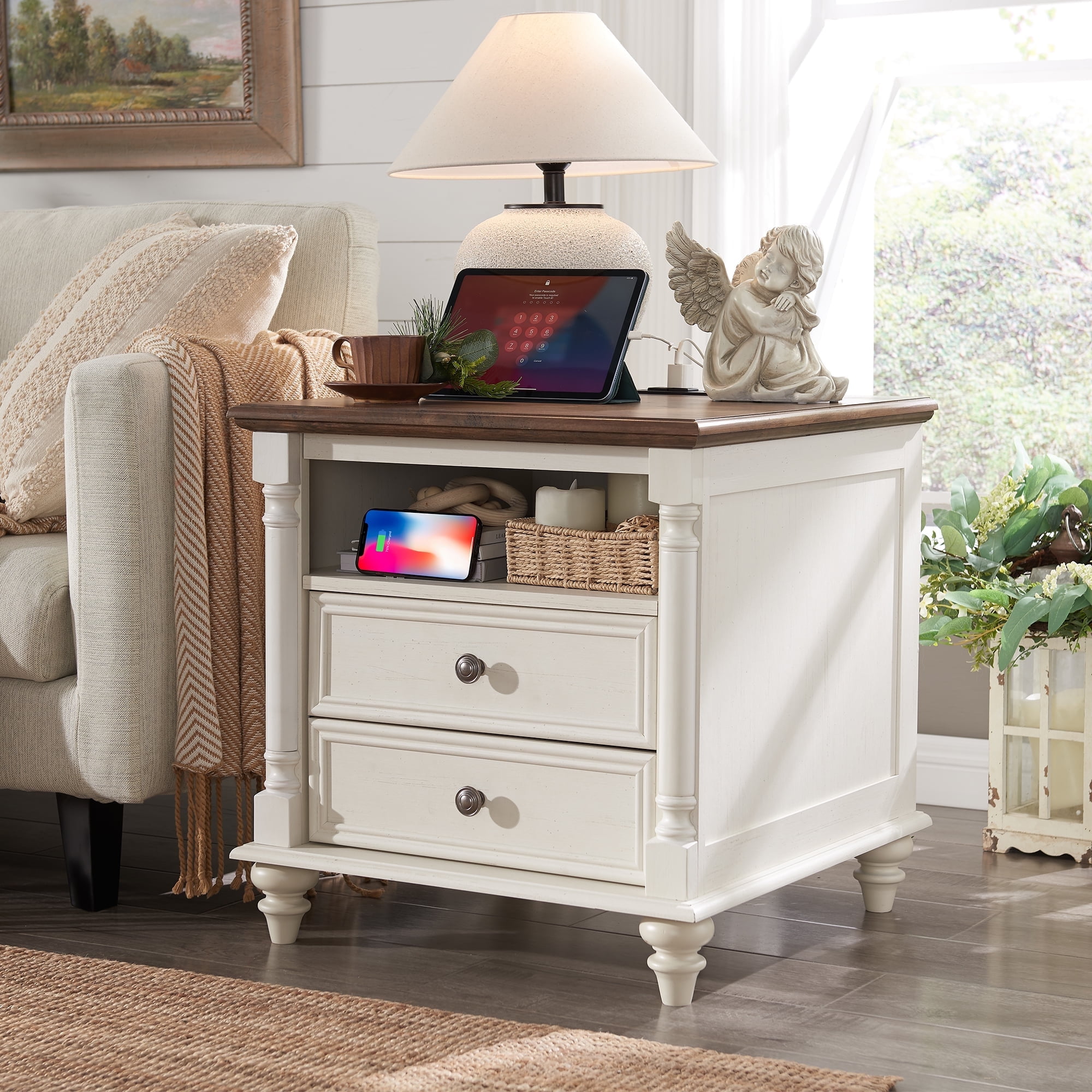 OKD Wood Nightstand with Charging Station for Bedroom OKD Wood Nightstand with Charging Station for Bedroom