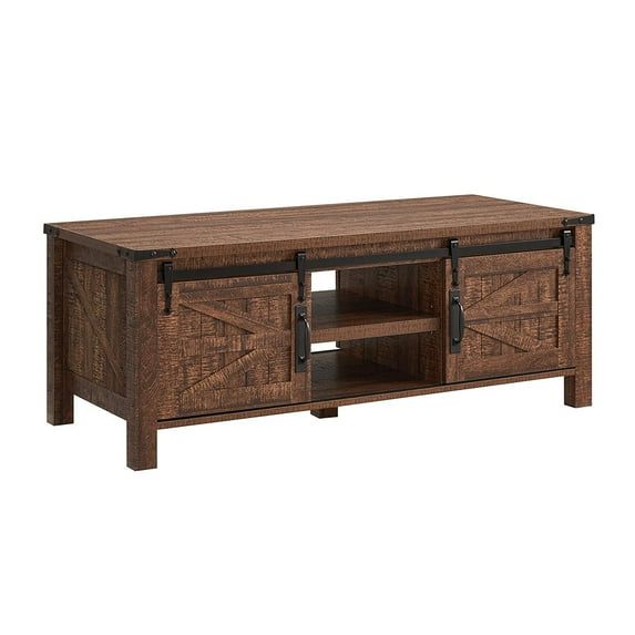 OKD Farmhouse 48 Inch Coffee Table w/Sliding Barn Doors, Reclaimed Barnwood